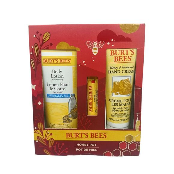 Burt’s Bees Honey Pot Gift Set - Body Lotion, Hand Cream, Lip Balm - Picture 1 of 2